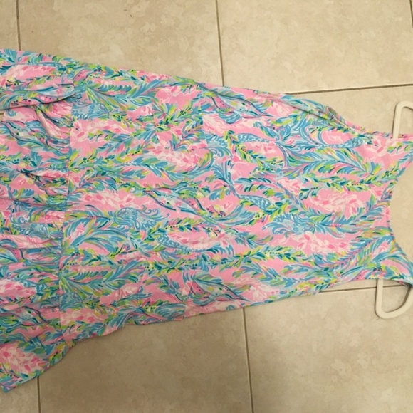 LILLY  PULITZER KRISTEN FLOUNCE RUFFLE BOTTOM SOFT DRESS, SIZE SMALL PINK/BLUE - Picture 5 of 5